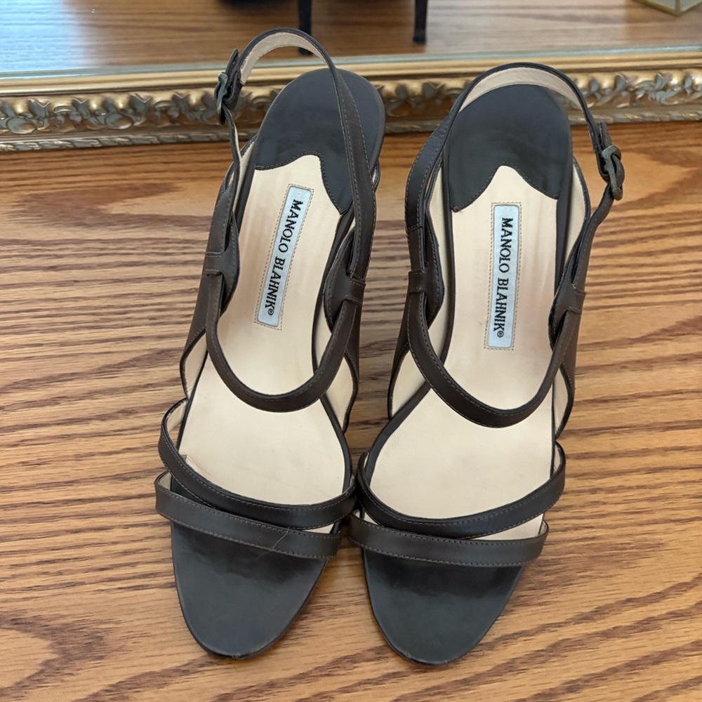 Manolo Blahnik Dark Brown Strappy Heels